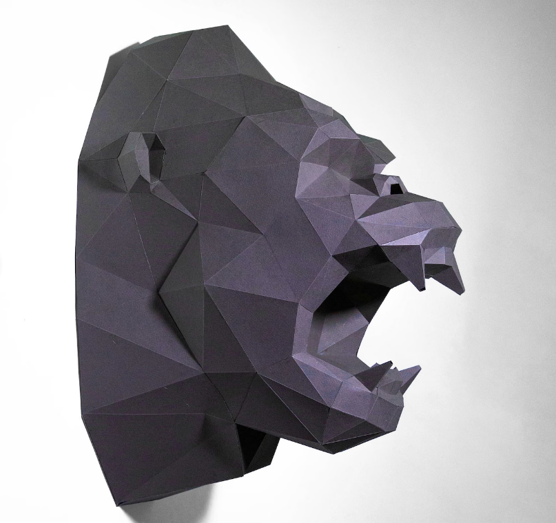 Manualidad de papel con cabeza de King Kong, plantilla digital, origami, descarga PDF, bricolaje, bajo poli, trofeo, escultura.