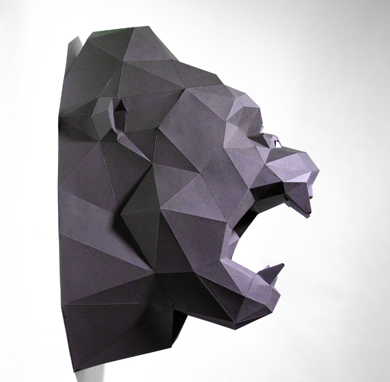 Manualidad de papel con cabeza de King Kong, plantilla digital, origami, descarga PDF, bricolaje, bajo poli, trofeo, escultura.