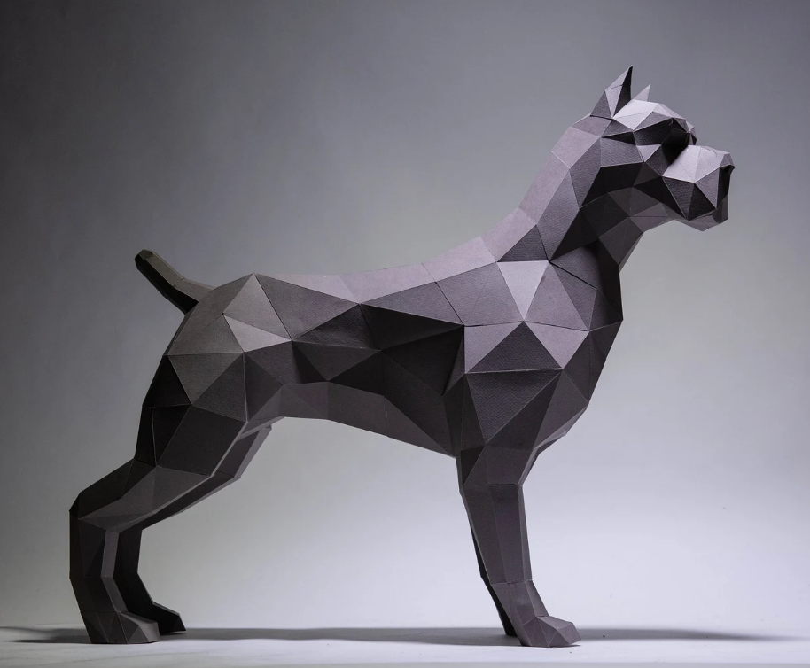 Manualidad de papel con Pitbull, plantilla digital, origami, descarga PDF, bricolaje, bajo poli, escultura.