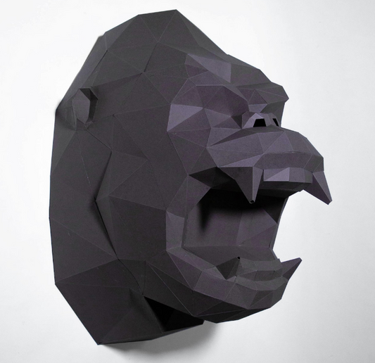 Manualidad de papel con cabeza de King Kong, plantilla digital, origami, descarga PDF, bricolaje, bajo poli, trofeo, escultura.