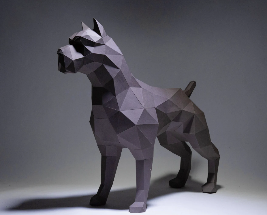 Manualidad de papel con Pitbull, plantilla digital, origami, descarga PDF, bricolaje, bajo poli, escultura.