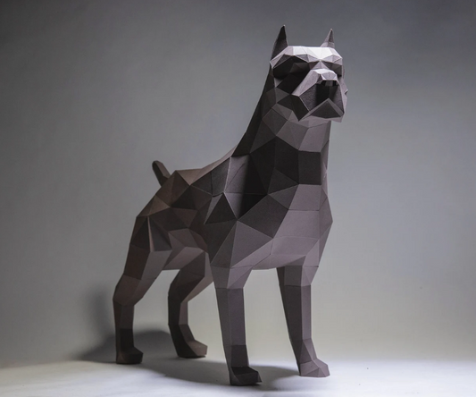 Manualidad de papel con Pitbull, plantilla digital, origami, descarga PDF, bricolaje, bajo poli, escultura.
